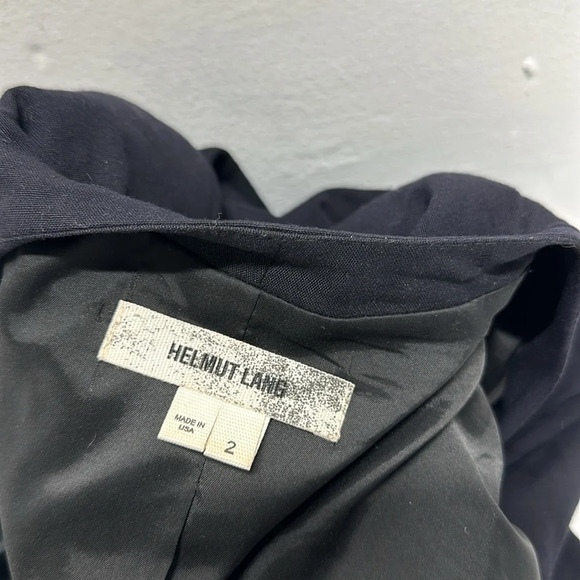 Helmut Lang Blazer Jacket Flash Drape Waterfall Shoulder Pads Navy Black Size 2 - Picture 10 of 10
